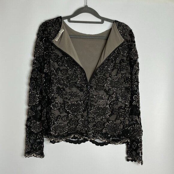 Alice‎ & Olivia Fully Beaded Embellished Fishnet Knit Blouse Fully Lined Black 4 - Picture 9 of 11